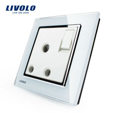 Interruptor da parede da tecla de Livolo com o soquete 15A, painel branco do cristal, VL-W2Z1UK2-12